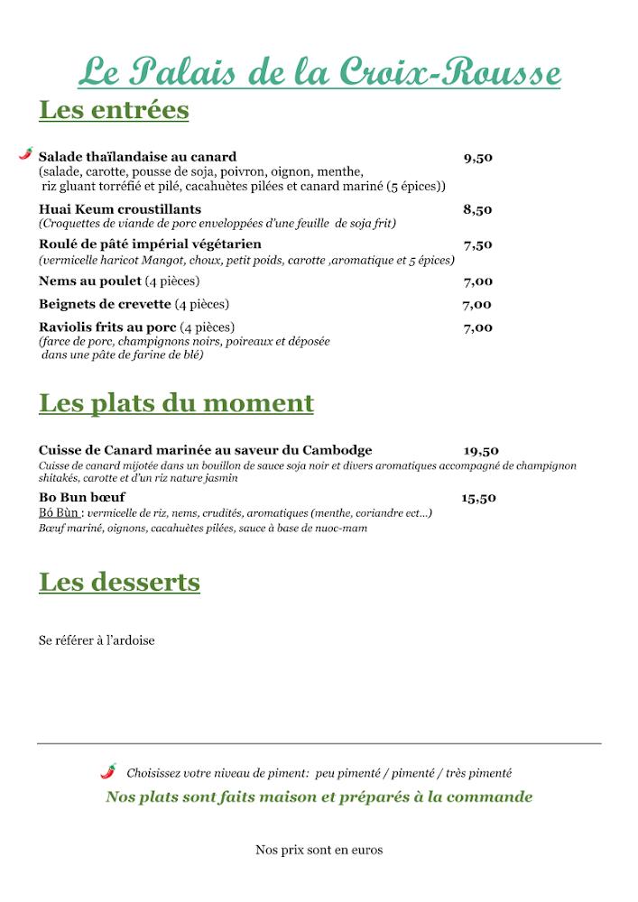 Palais de la Croix Rousse - Menu Image 1